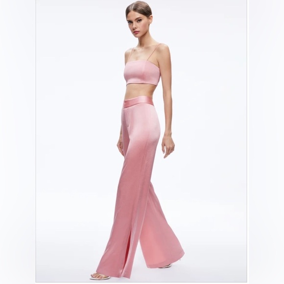Alice + Olivia Jc Wide Leg Side Slit Pant in Rose, Size 0 - Picture 1 of 10